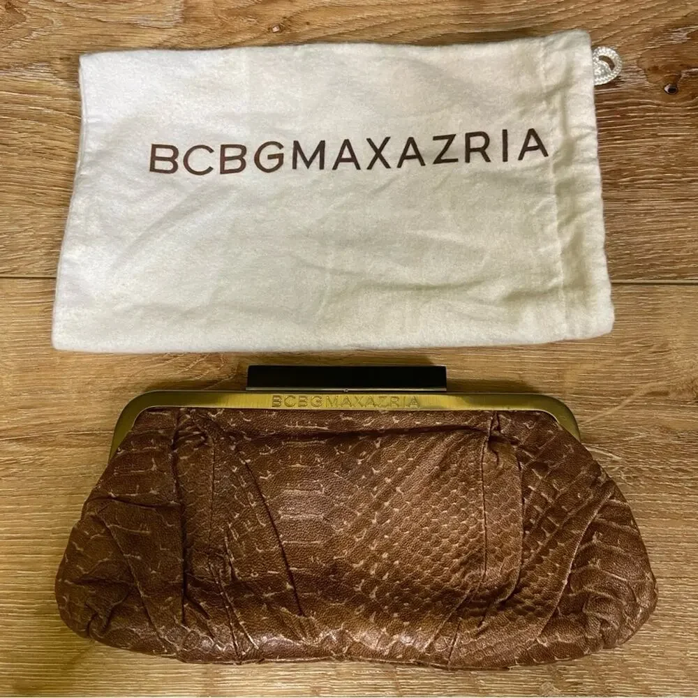 BCBGMaxAzria Snakeskin Print Clutch Brown BCBG